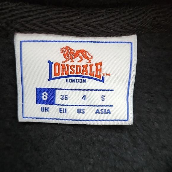 ⭐️3/ $30⭐️ Lonsdale Women's Black Pullover Hoodie Top Fleece Gold Print Size 4 - Picture 9 of 15